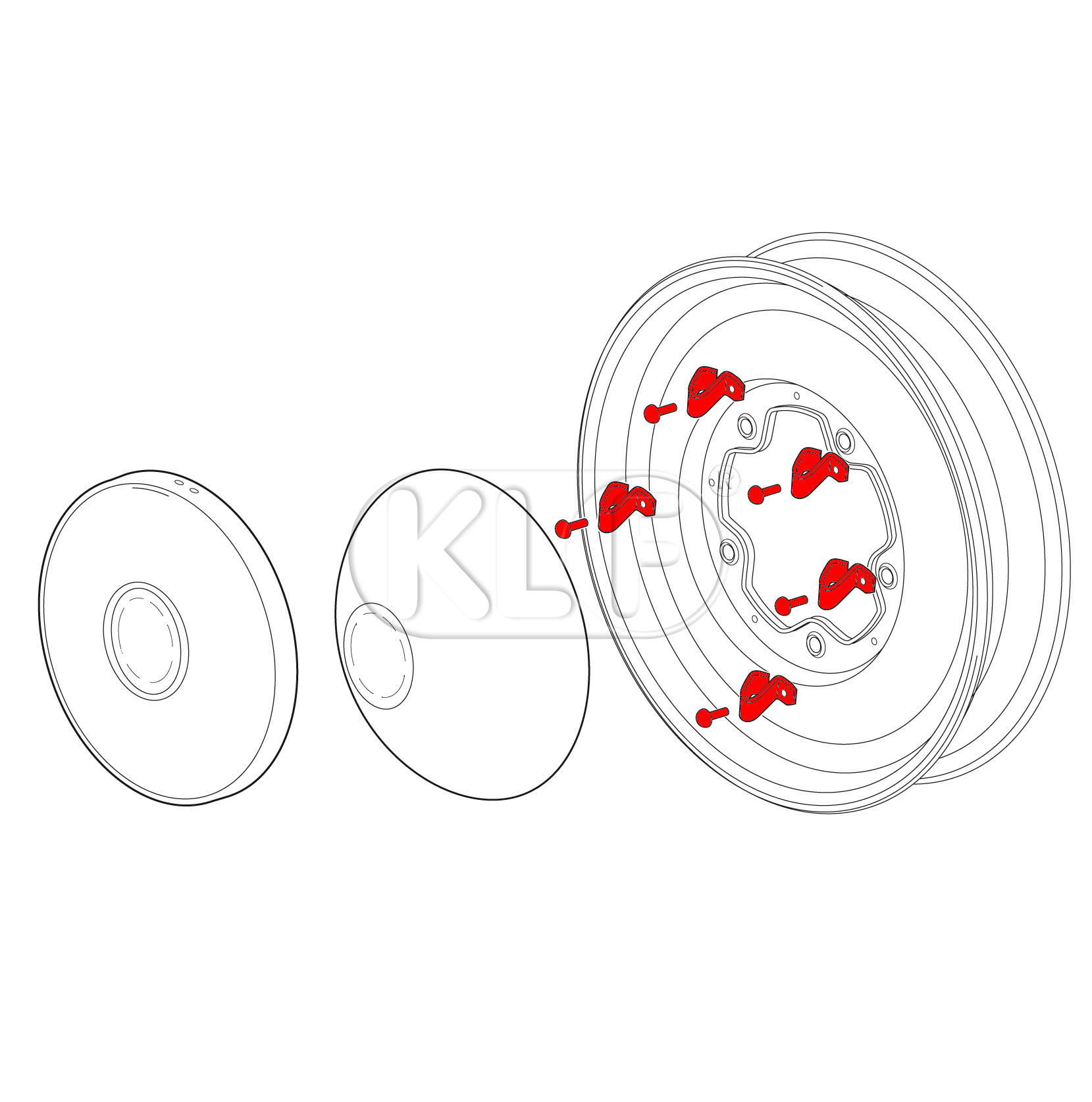 Klammer und Niet für Radkappe, Satz 5 Stück, bis Bj. 07/65