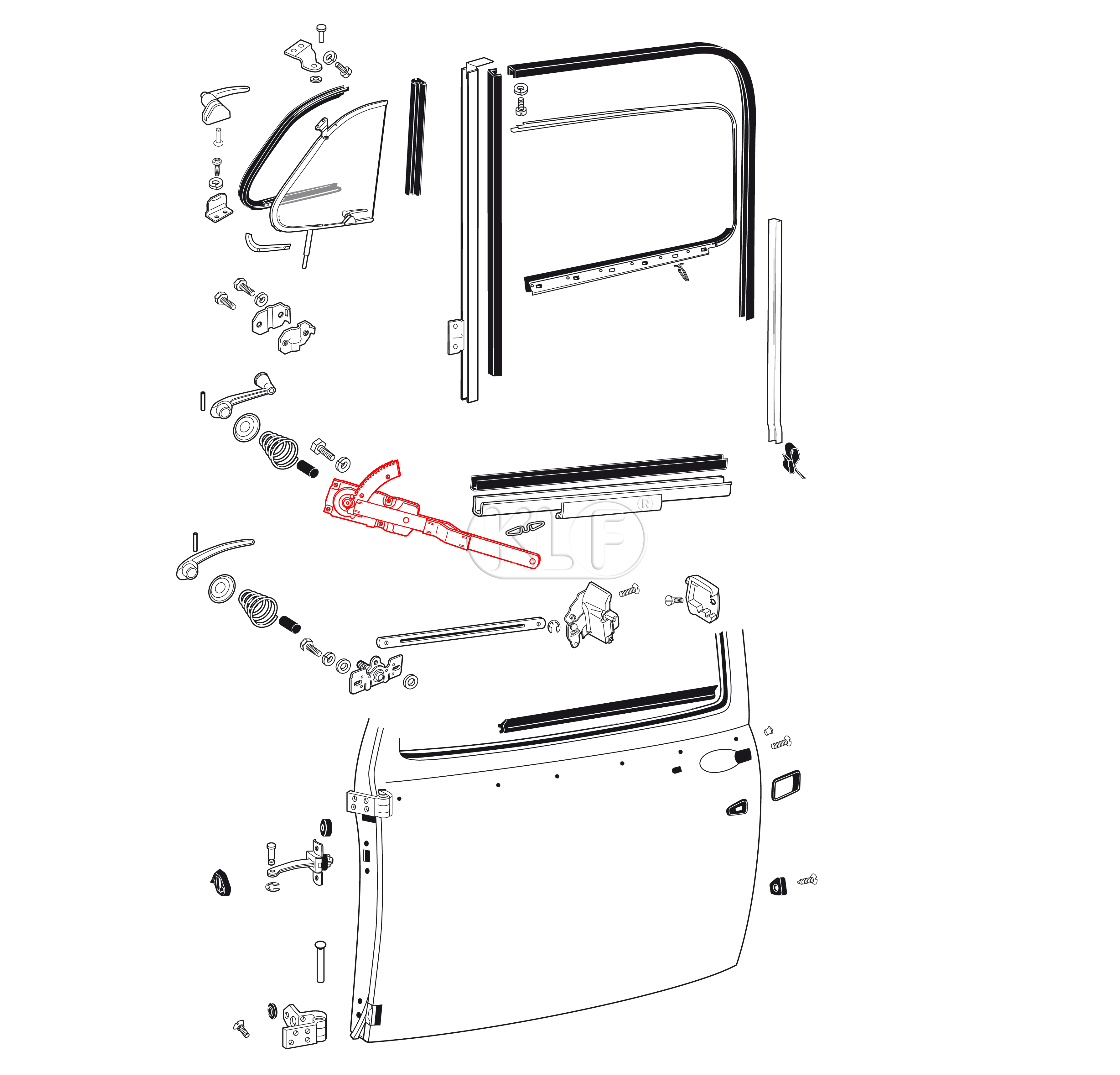 Window Winder Mechanism, sedan left, year 8/55-7/64