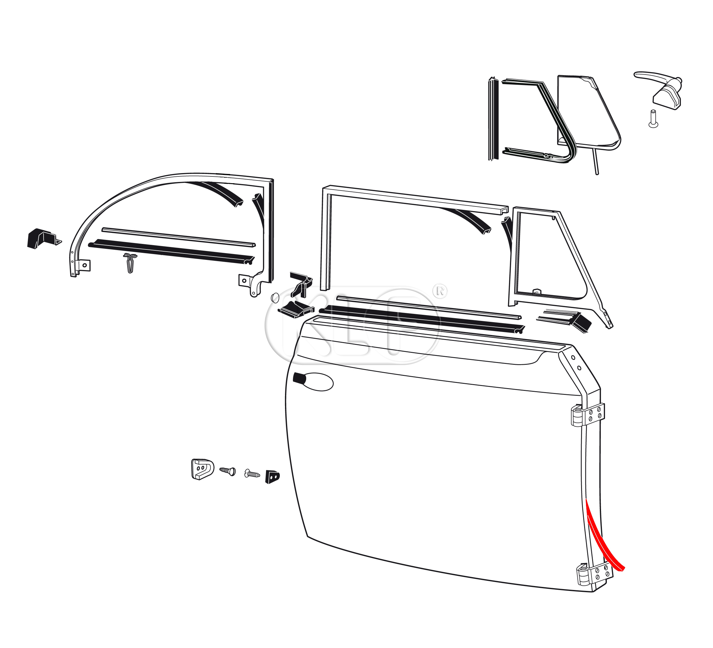 Door Seal, convertible right, year 08/64 on