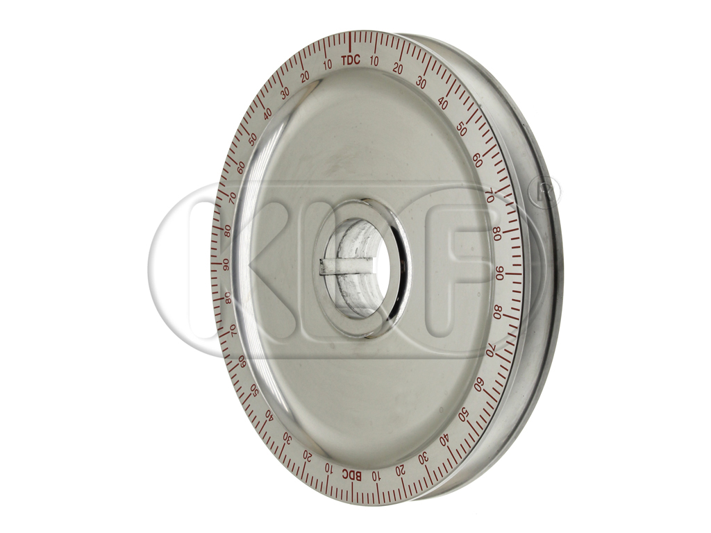 Crank Pulley, polished aluminium, red degree ring, 170mm diameter