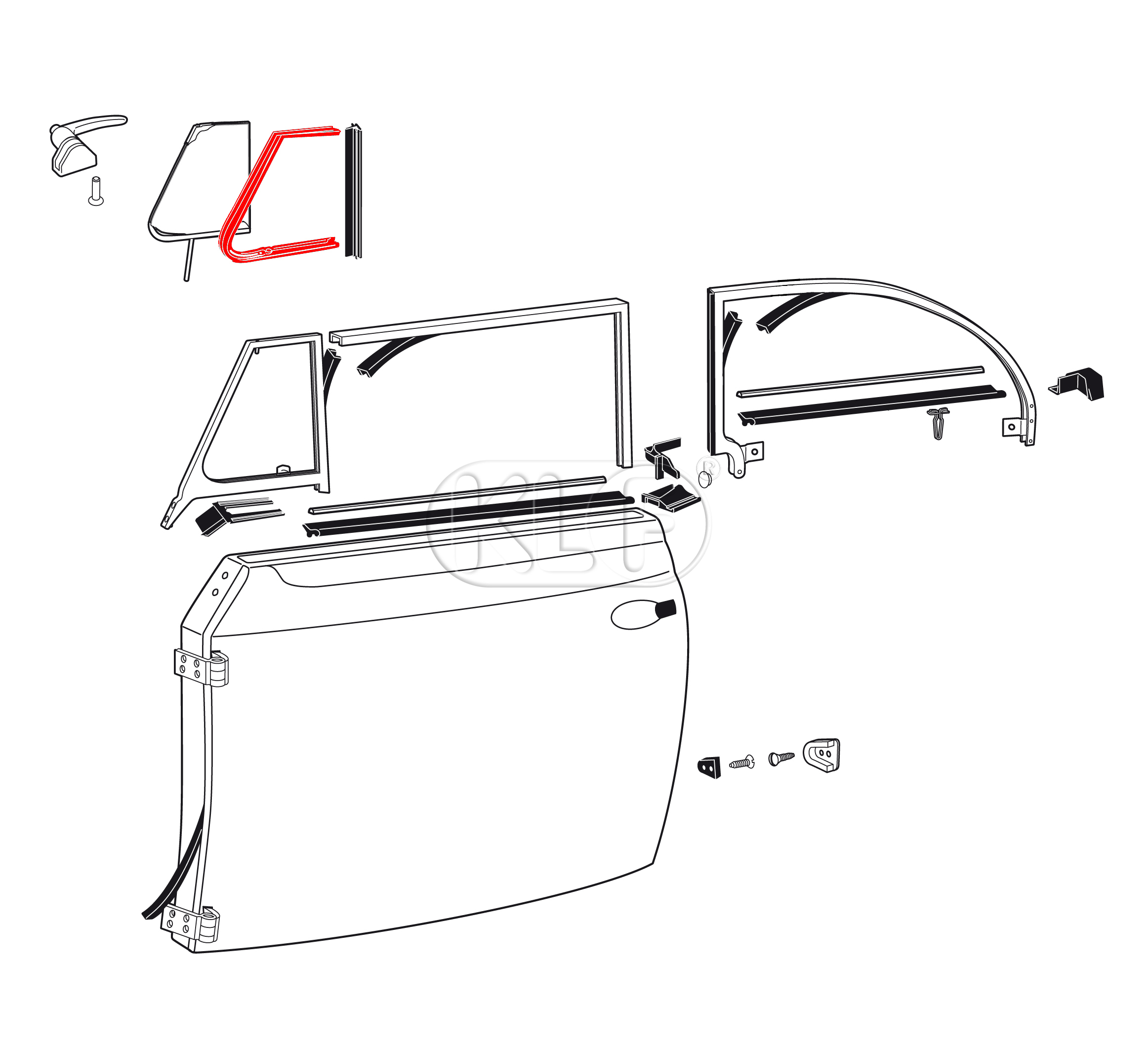 Vent Wing Seal, convertible left, year thru 7/64