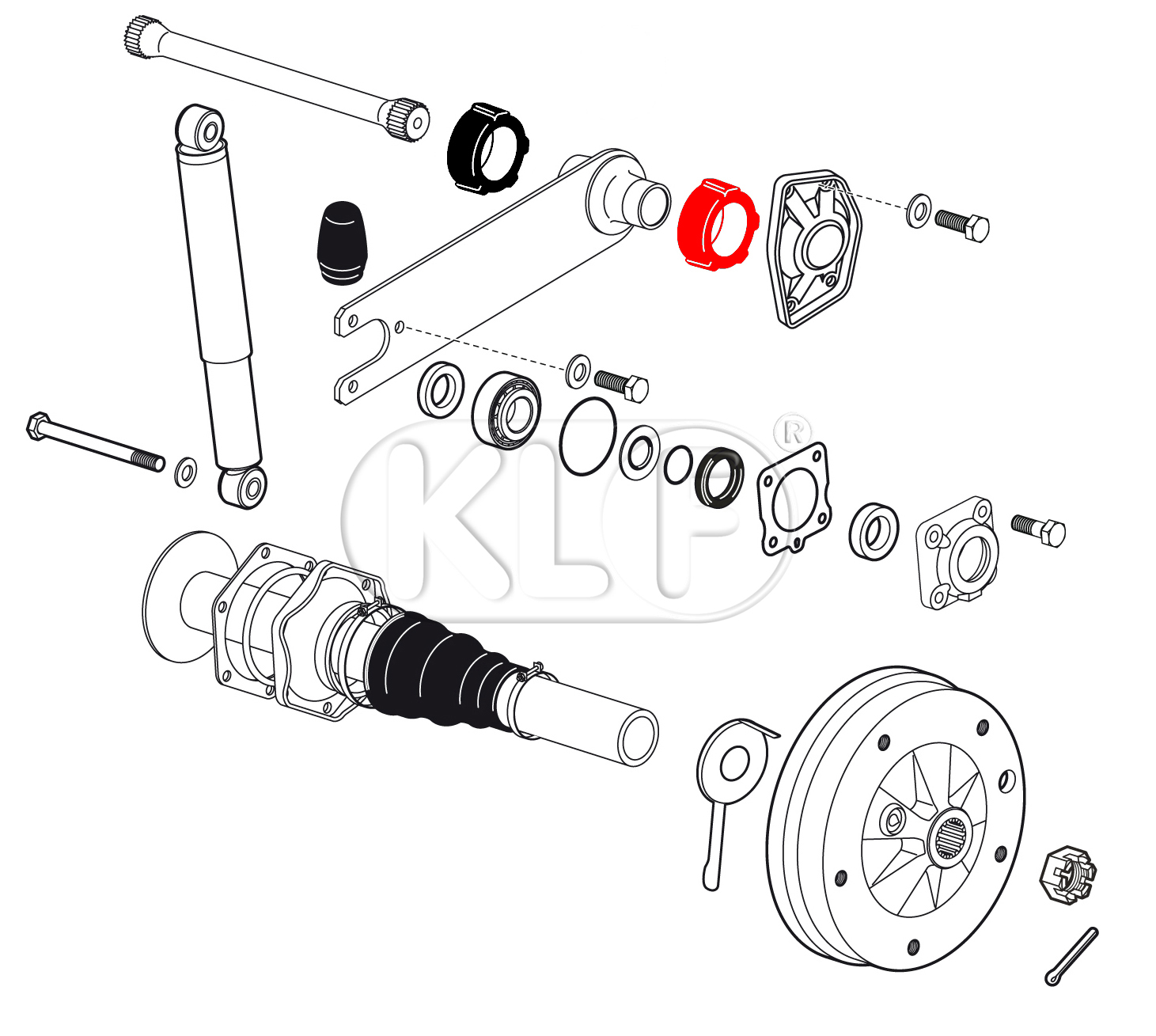 Rubber Bushing Torsion Arm, for heavy duty applications, outer right year 8/59-7/68, inner left year 8/59 on