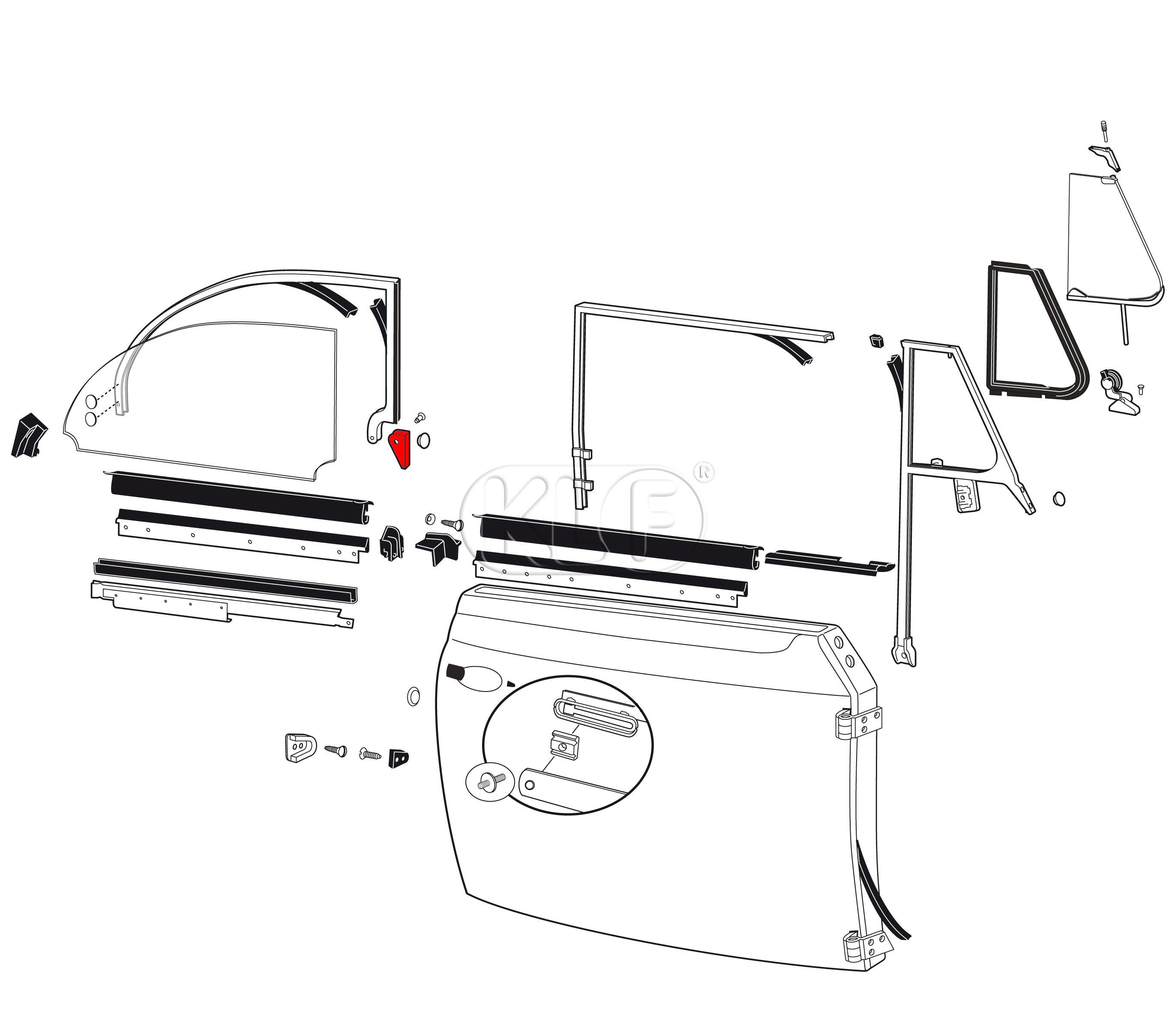 Hinge for Side Window, rear right, convertible, year 8/64 on