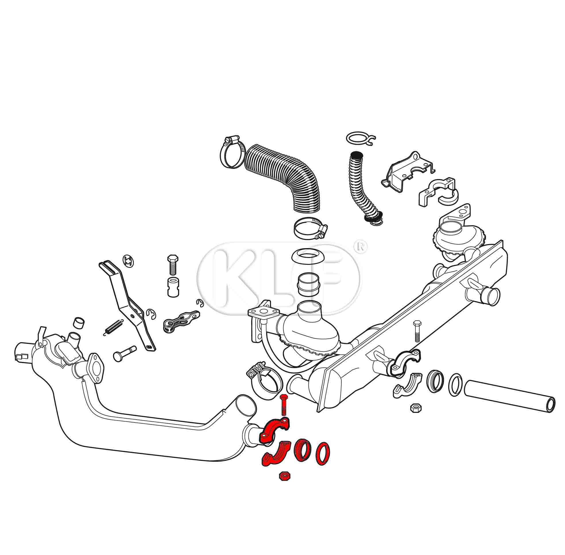 Clamp for tail pipe, Top Quality, year 08/55 on and for heat exchanger/muffler year  08/60 on 