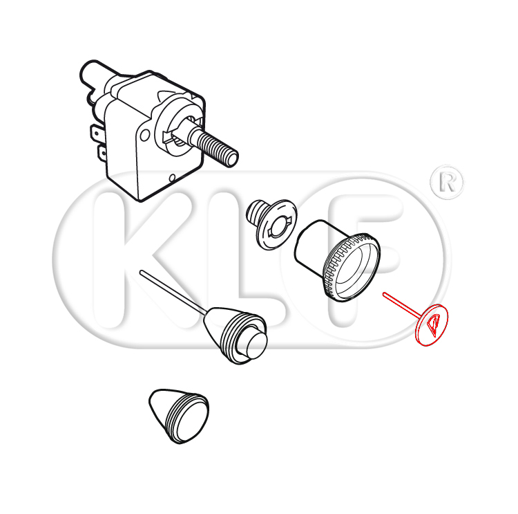 Wiper Knob Button and Collar, not for padded dashboard, year 08/67 on, not 1303 and 1600i