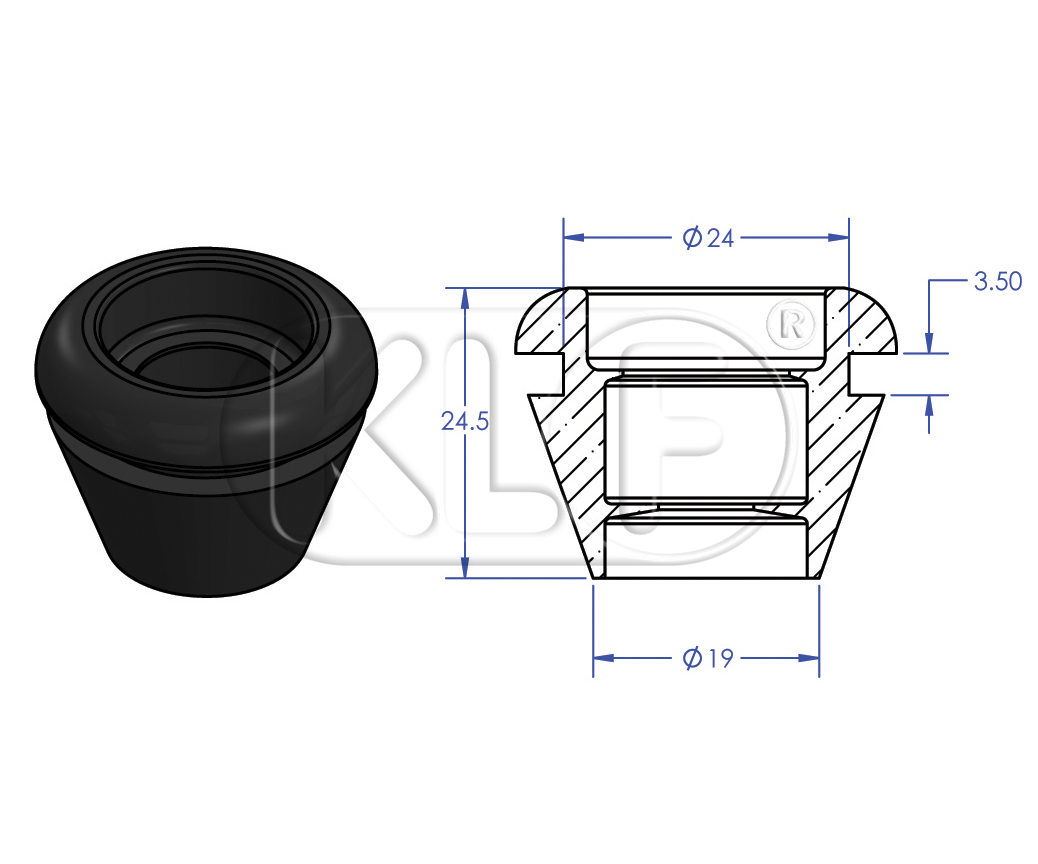 Grommet, main harness thru bottom of dash, year 8/64-7/73, not 1302/1303