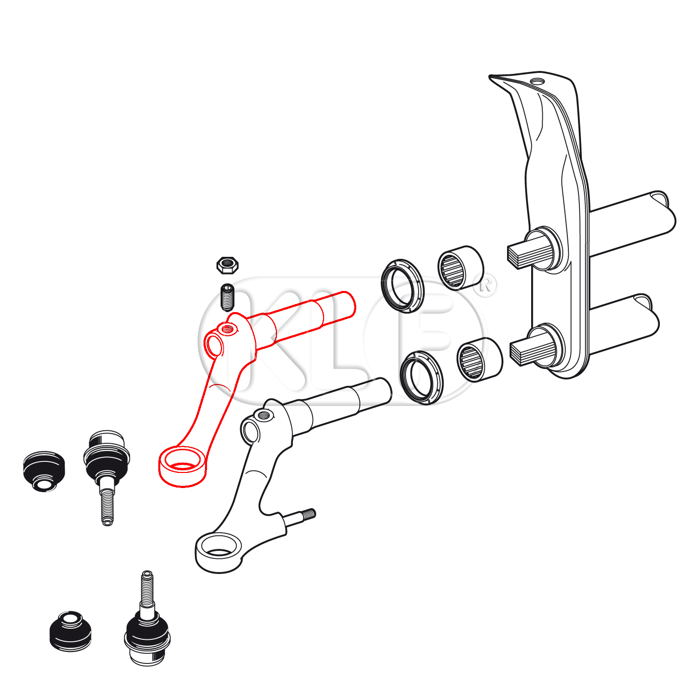 Torsion Arm upper left, incl. ball joint, rebuilt, year 8/65 on