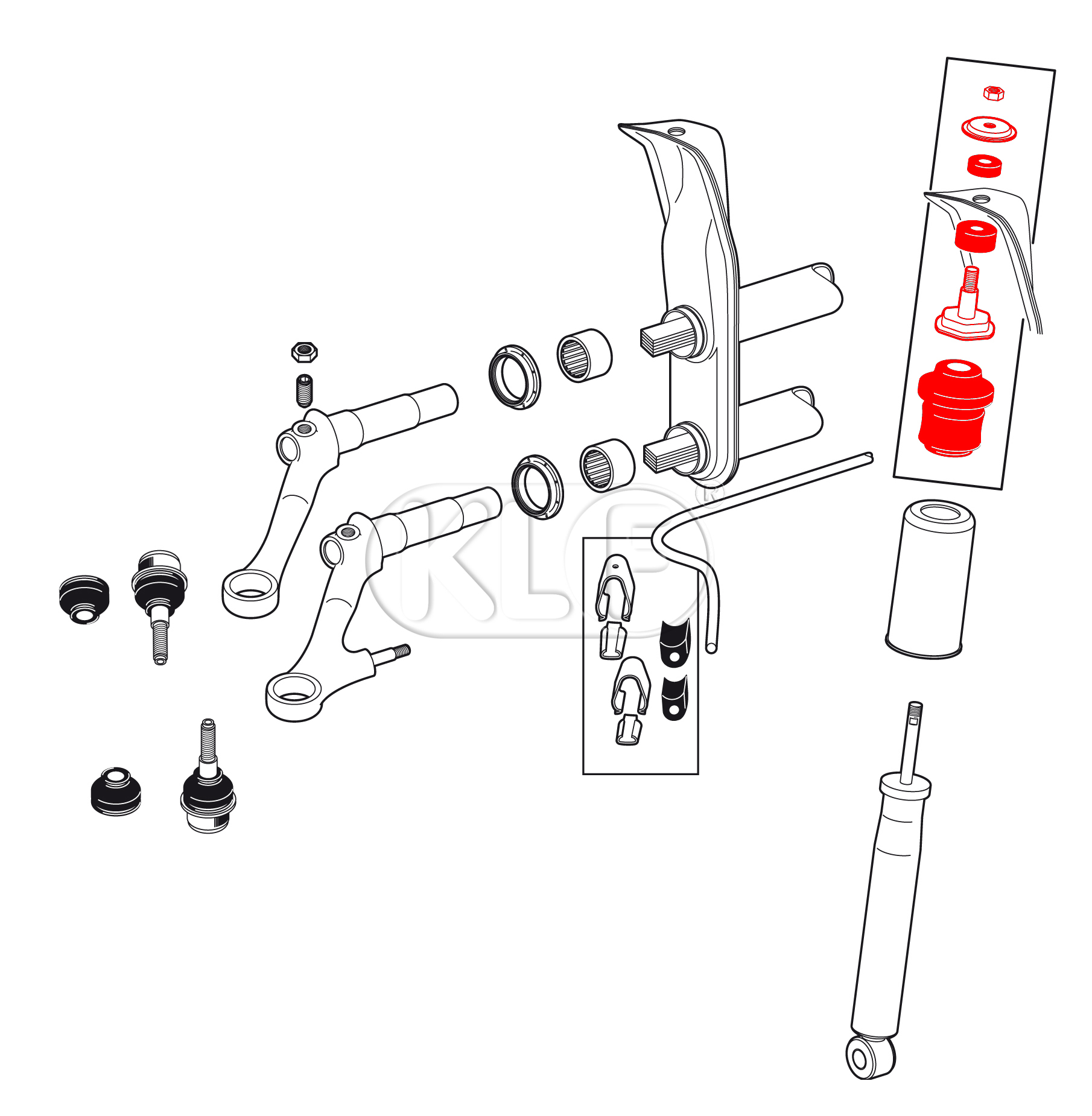 Shock Mount Kit front shock, not 1302/1303, year 8/65 on