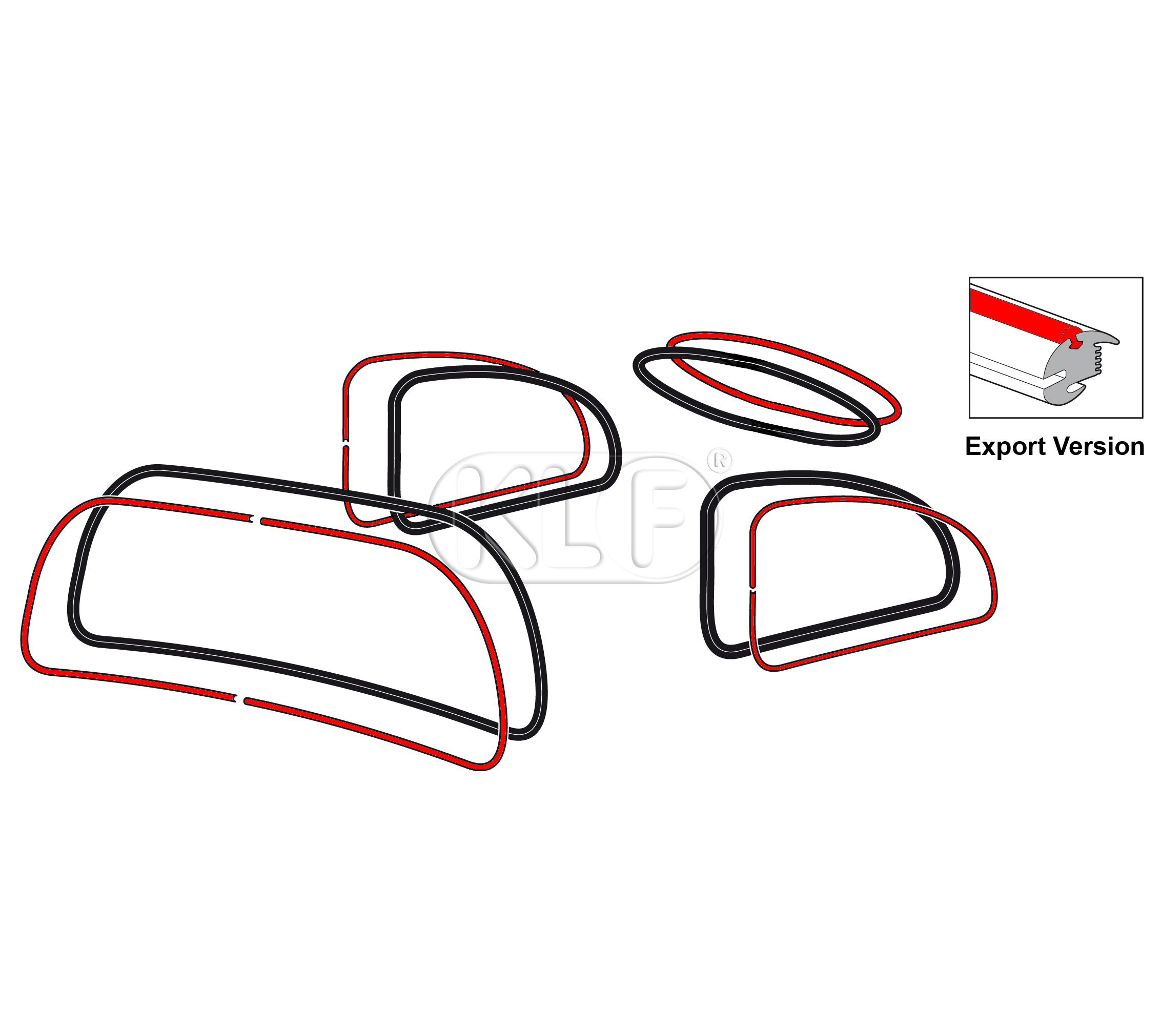 Plastic Trim for export window seals, lenght 2m, year 08/71 on