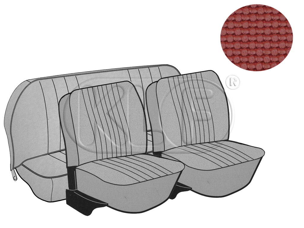 Sitzbezüge vorne und hinten, Cabrio, Korbmuster, rot, Satz, Bj. 08/72 - 07/73