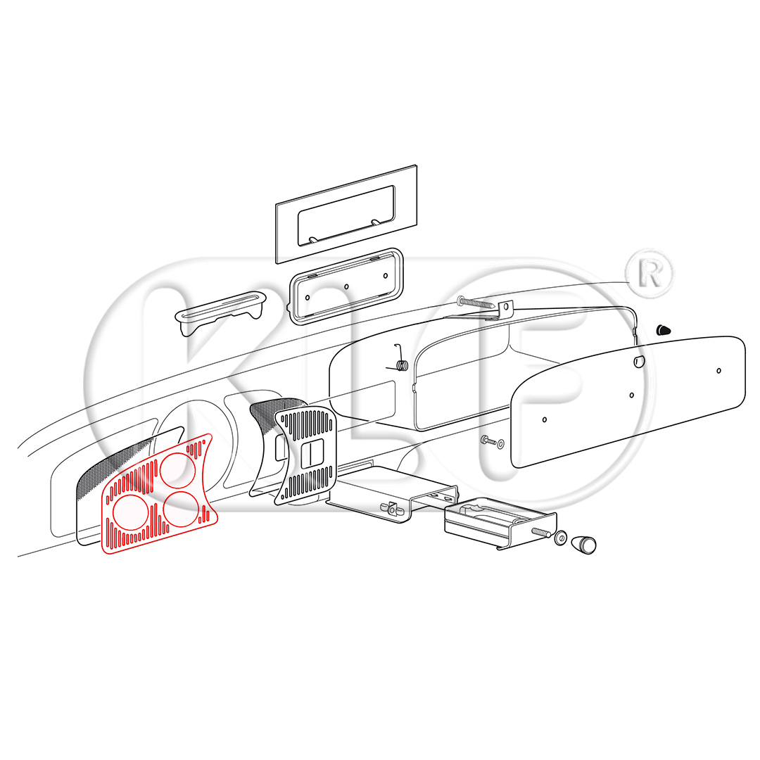 Ziergitter für Armaturenbrett, links, für drei Zusatzinstrumente mit 52mm, ab Bj. 08/57 (nicht 1303)