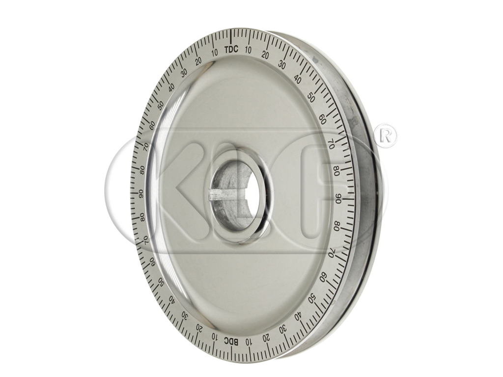 Crank Pulley, polished aluminium, black degree ring, 170mm diameter