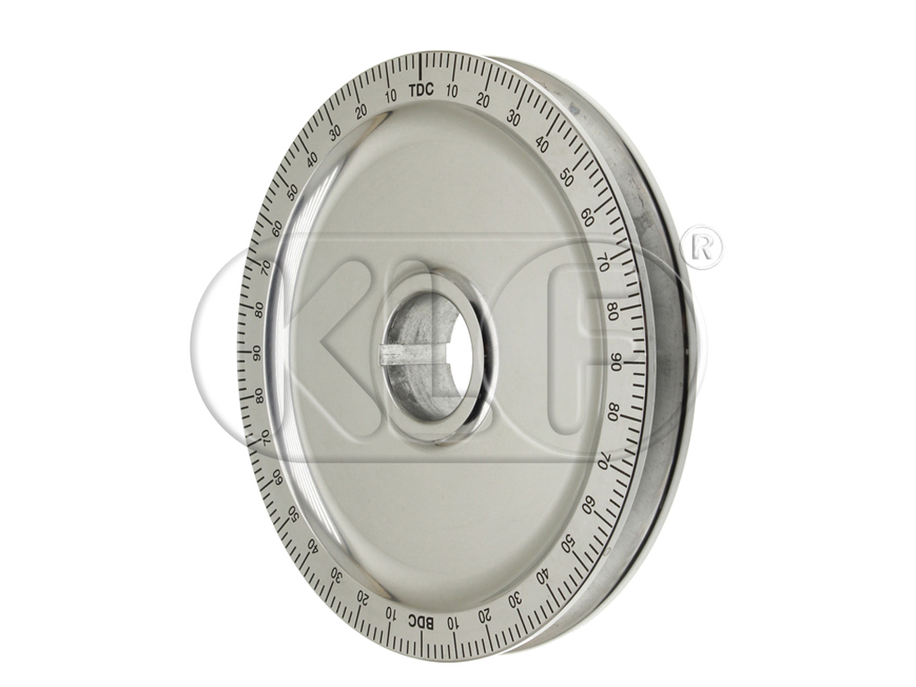 Crank Pulley, polished aluminium, black degree ring, 170mm diameter Crank Pulley, polished aluminium, black degree ring, 170mm diameter