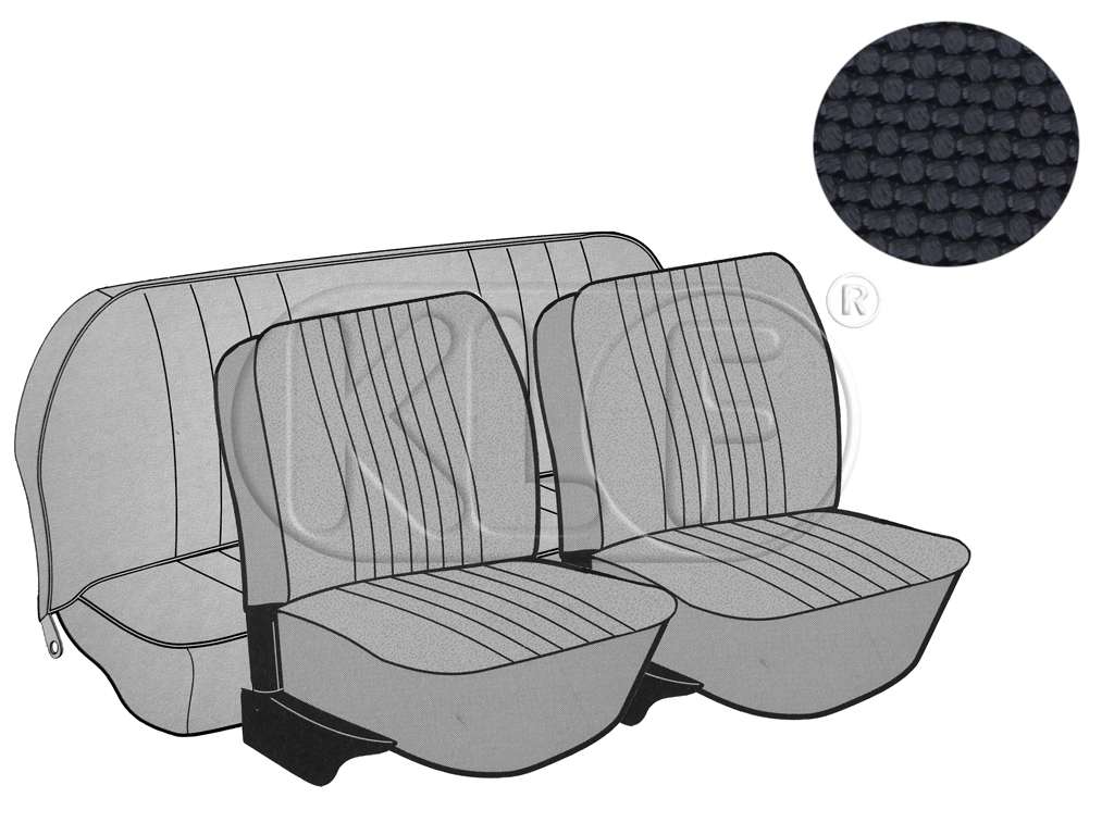 Sitzbezüge vorne und hinten, Cabrio, Korbmuster, schwarz, Satz, Bj. 08/72 - 07/73