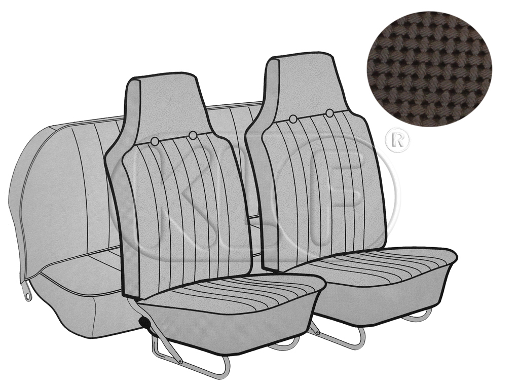 Sitzbezüge vorne und hinten, Cabrio, Korbmuster, braun, mit integrierter Kopfstütze, Bj. 12/66 - 07/69