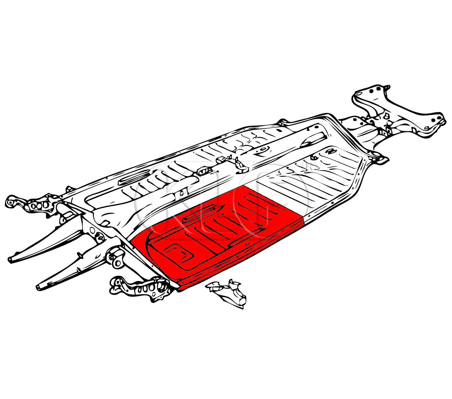 Floorpan Quarter, rear, right, with seat runners, alternative quality, year 8/72 on