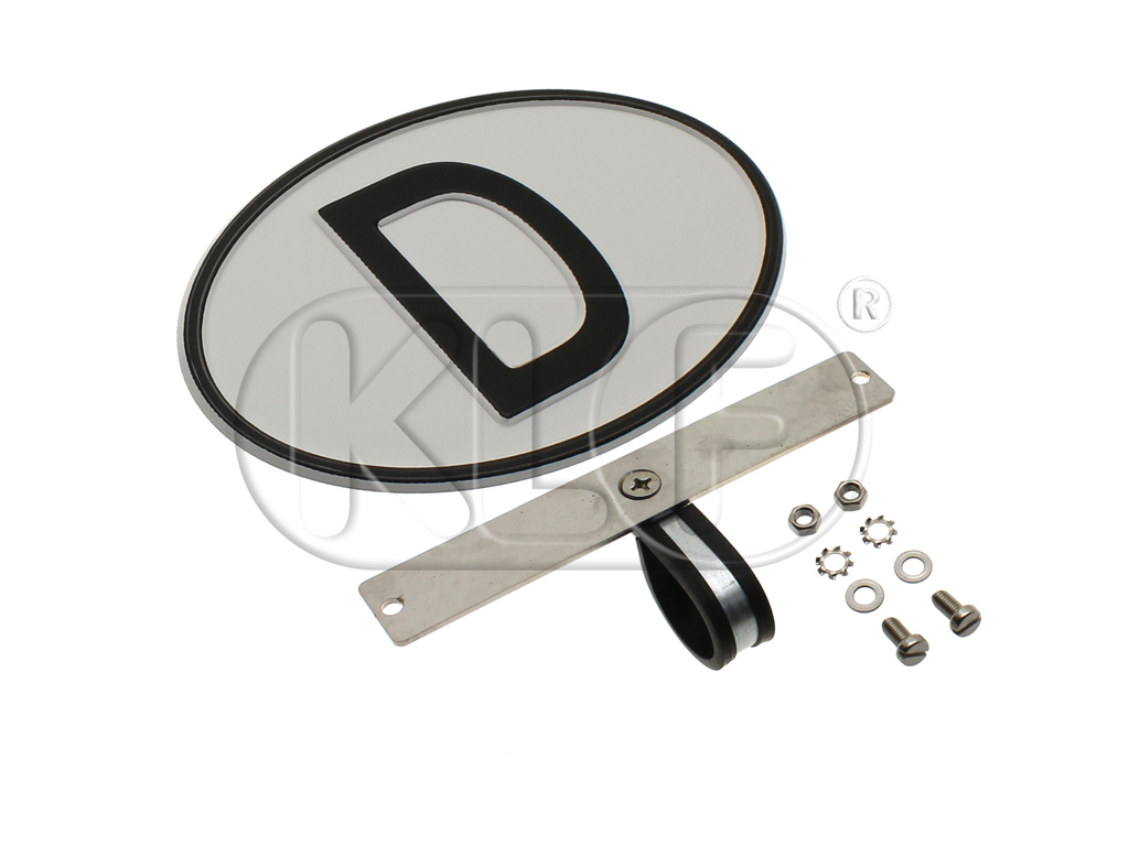 Bumper Bracket Mount with D-Emblem, only for export version, year thru 7/67