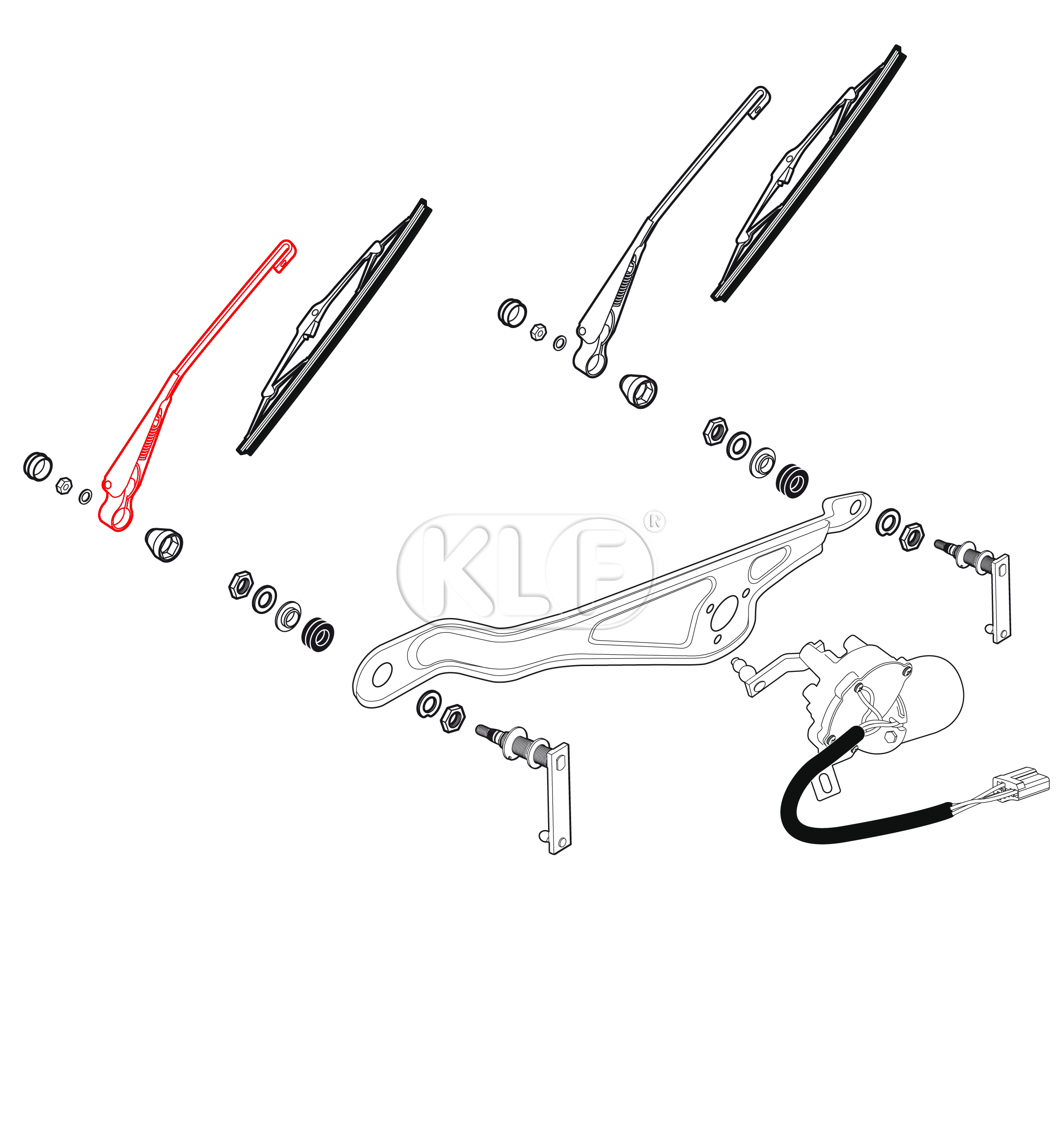 Wiper Arm, left, 1303 only, year 8/72 on