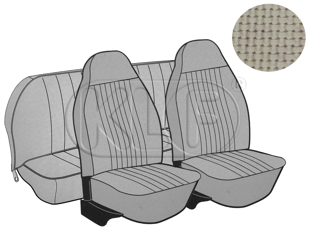 Sitzbezüge vorne und hinten, Cabrio, Korbmuster, altweiß, mit integrierter Kopfstütze, Satz, Bj. 08/72 - 07/73