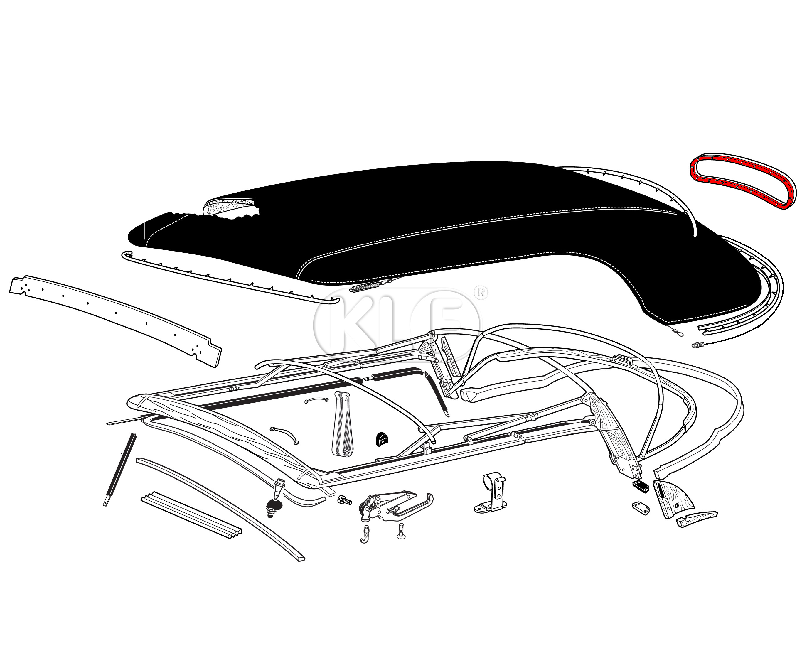 Metal Frame for Rear Window Insert, convertible year 8/64-7/74, glass size 2 28,3 x 79,7cm