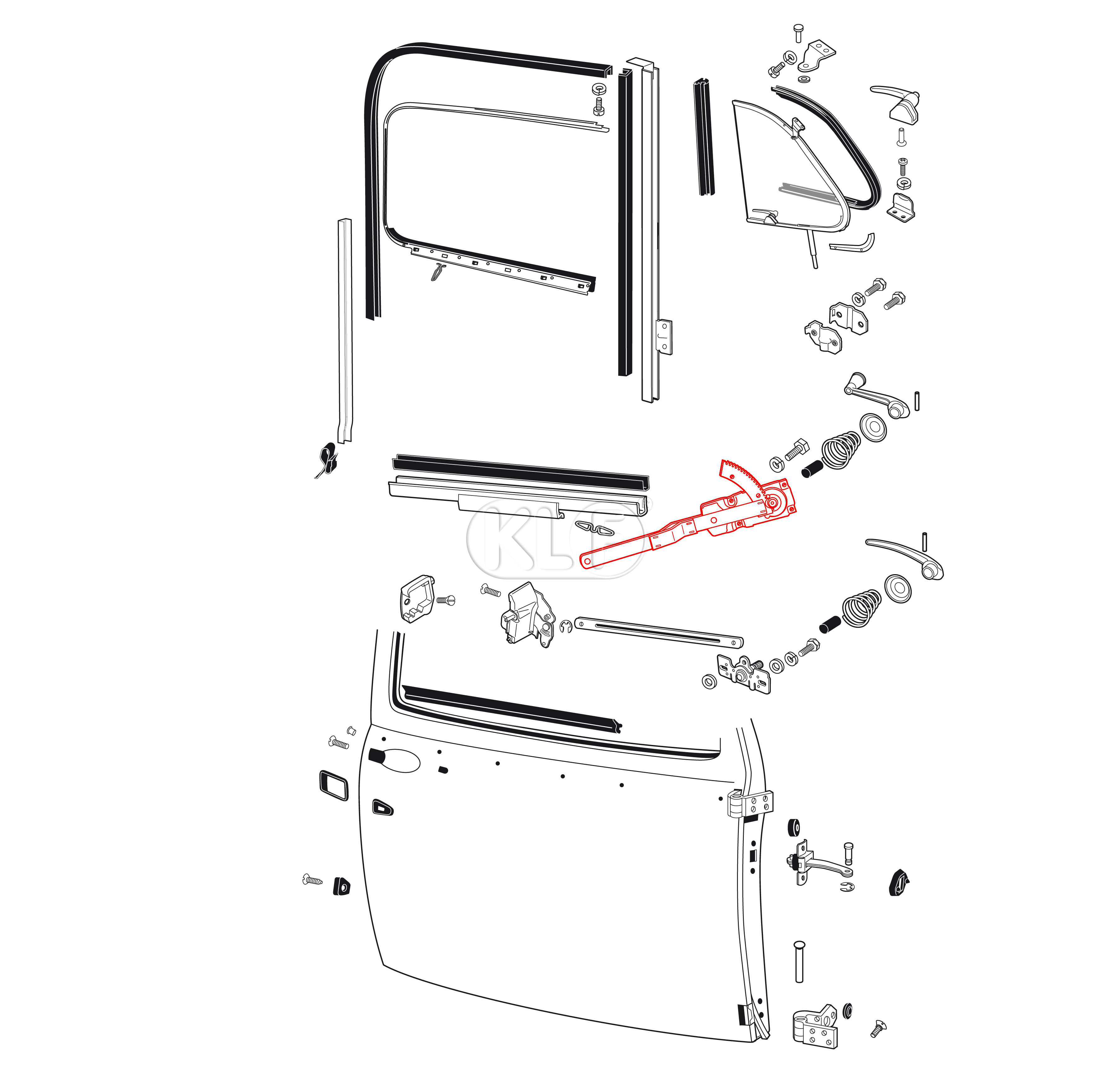 Window Winder Mechanism, sedan right, year 8/55-7/64