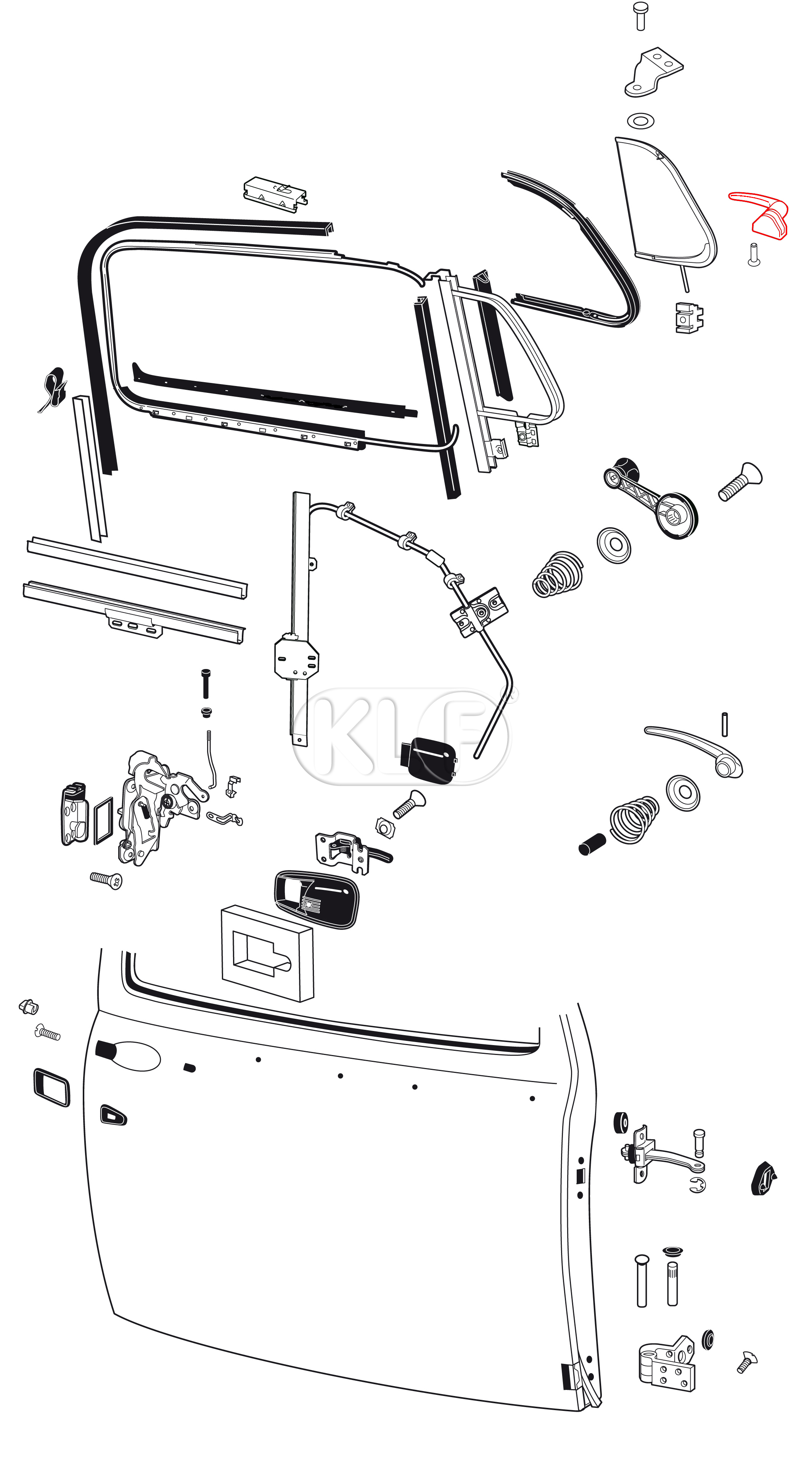 Lock Assembly for Vent Wing right, year 8/64-7/67, not convertible