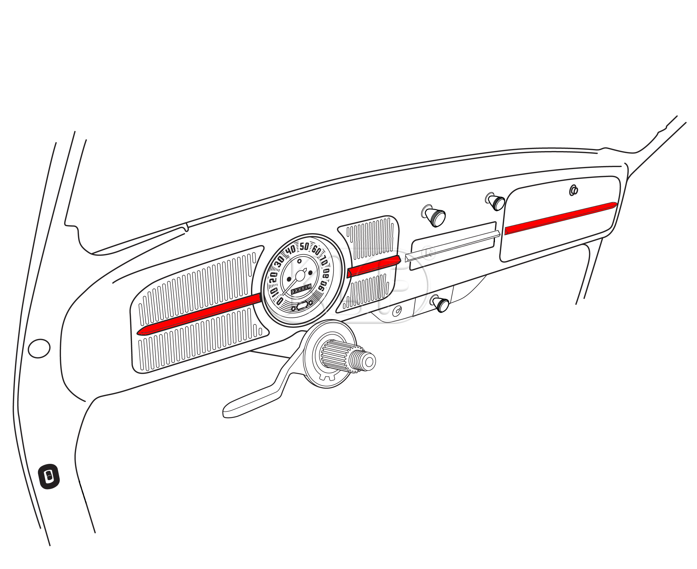 Dashboard Molding Set, 3 pcs, year thru 07/67