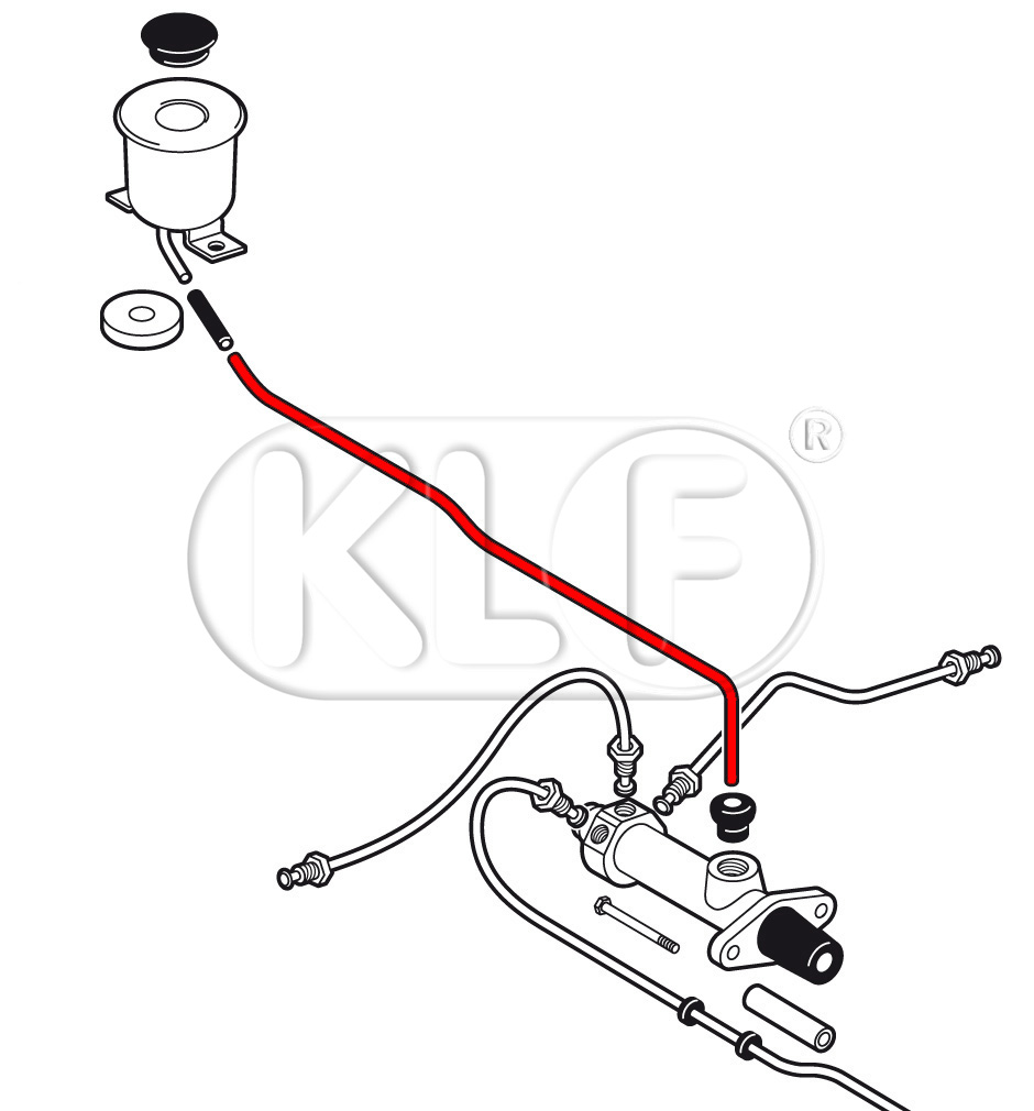 Brake line, extends from reservoir to master cylinder, year 54 - 07/67