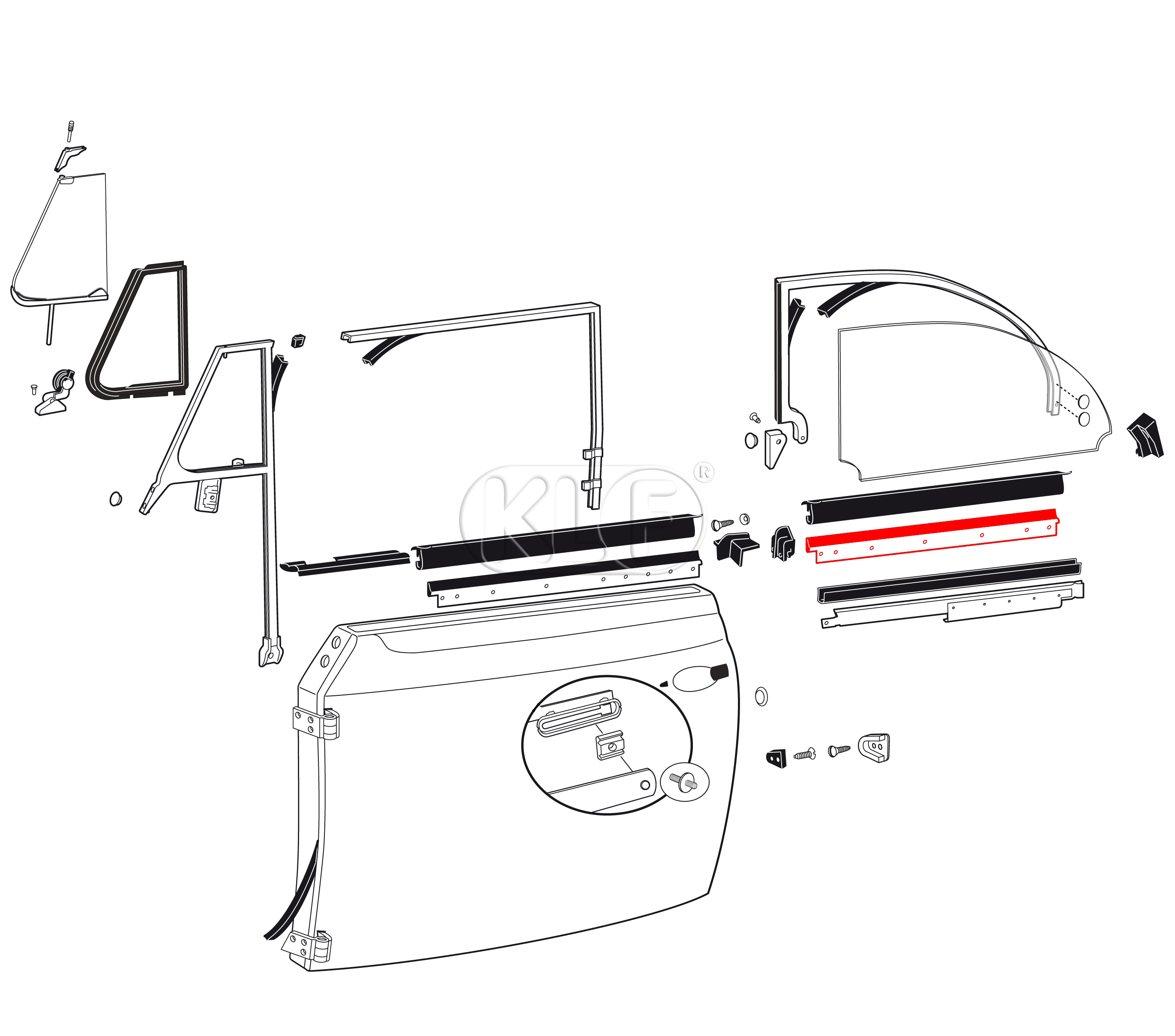 Quarter Window Scraper, outer left, convertible, year 8/64 on