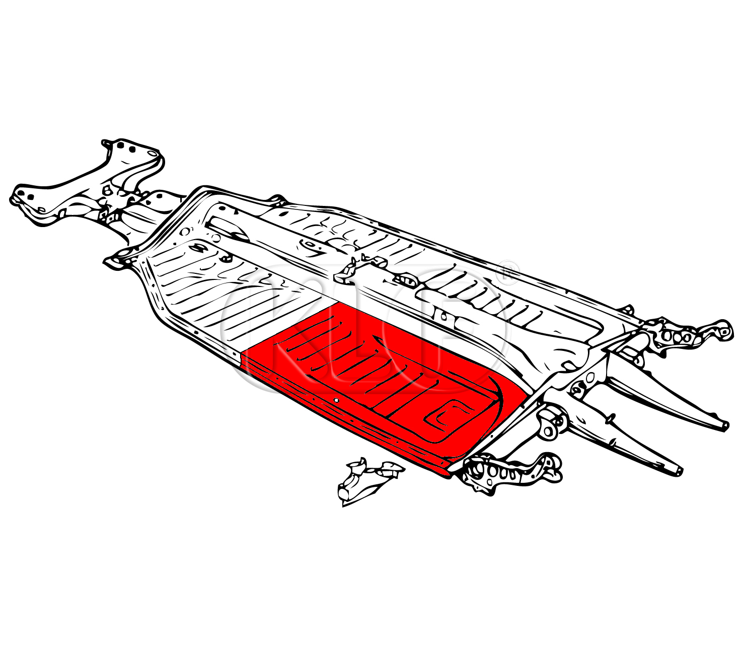 Floorpan Quarter rear left, without seat runners, year thru 7/72