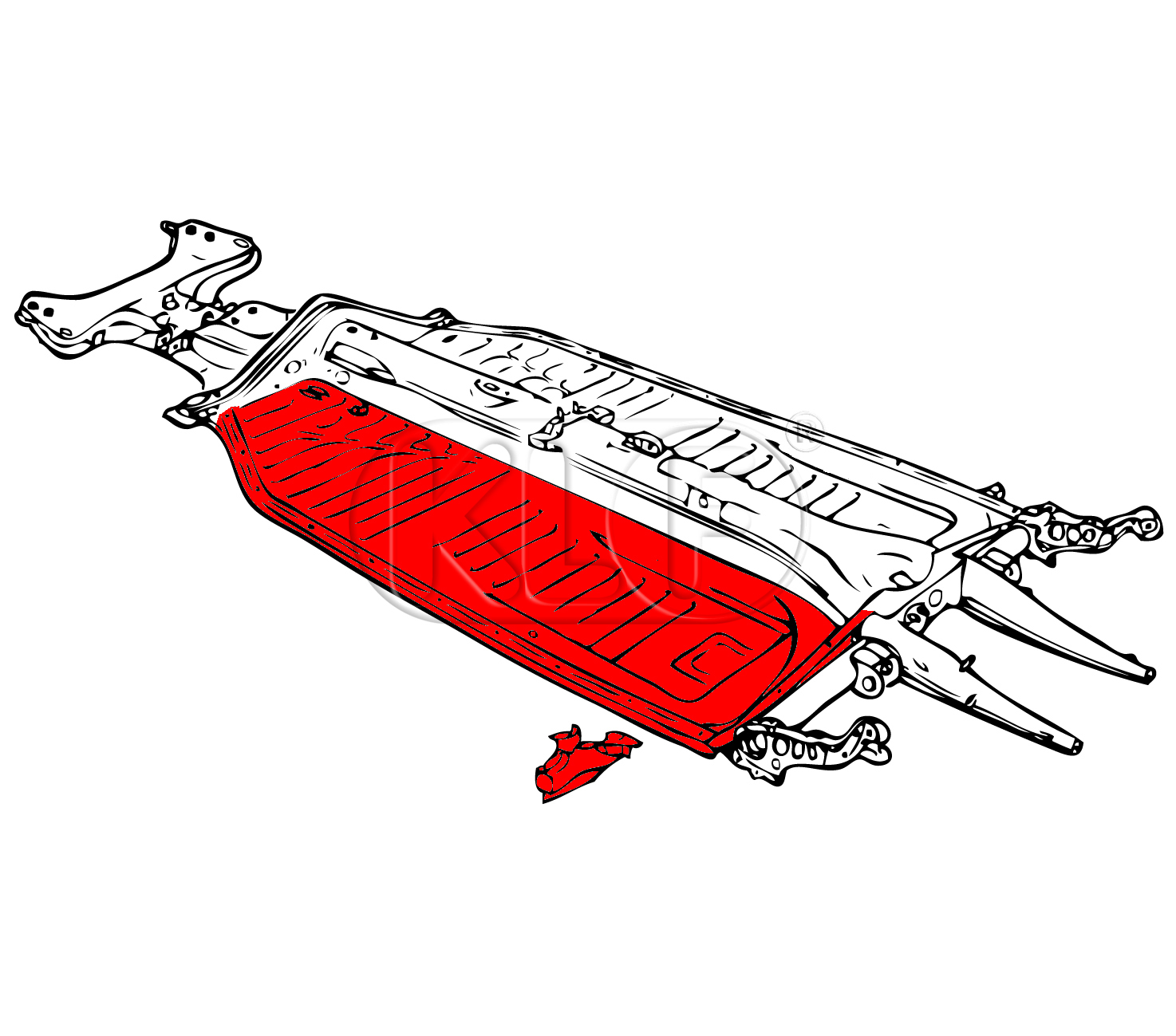 Floorpan half, left, with seat runners, top quality, year 08/70 - 07/72