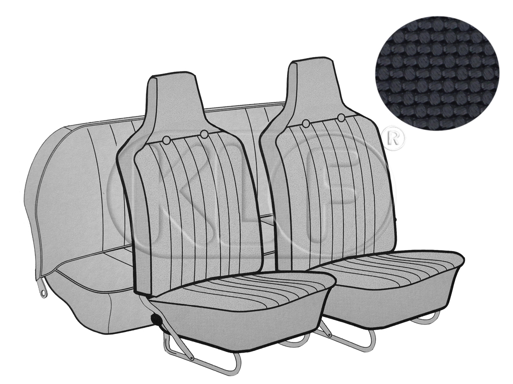 Seat Covers, front+rear, basket weave, year 8/69-7/72 convertible, black with integr. headrest