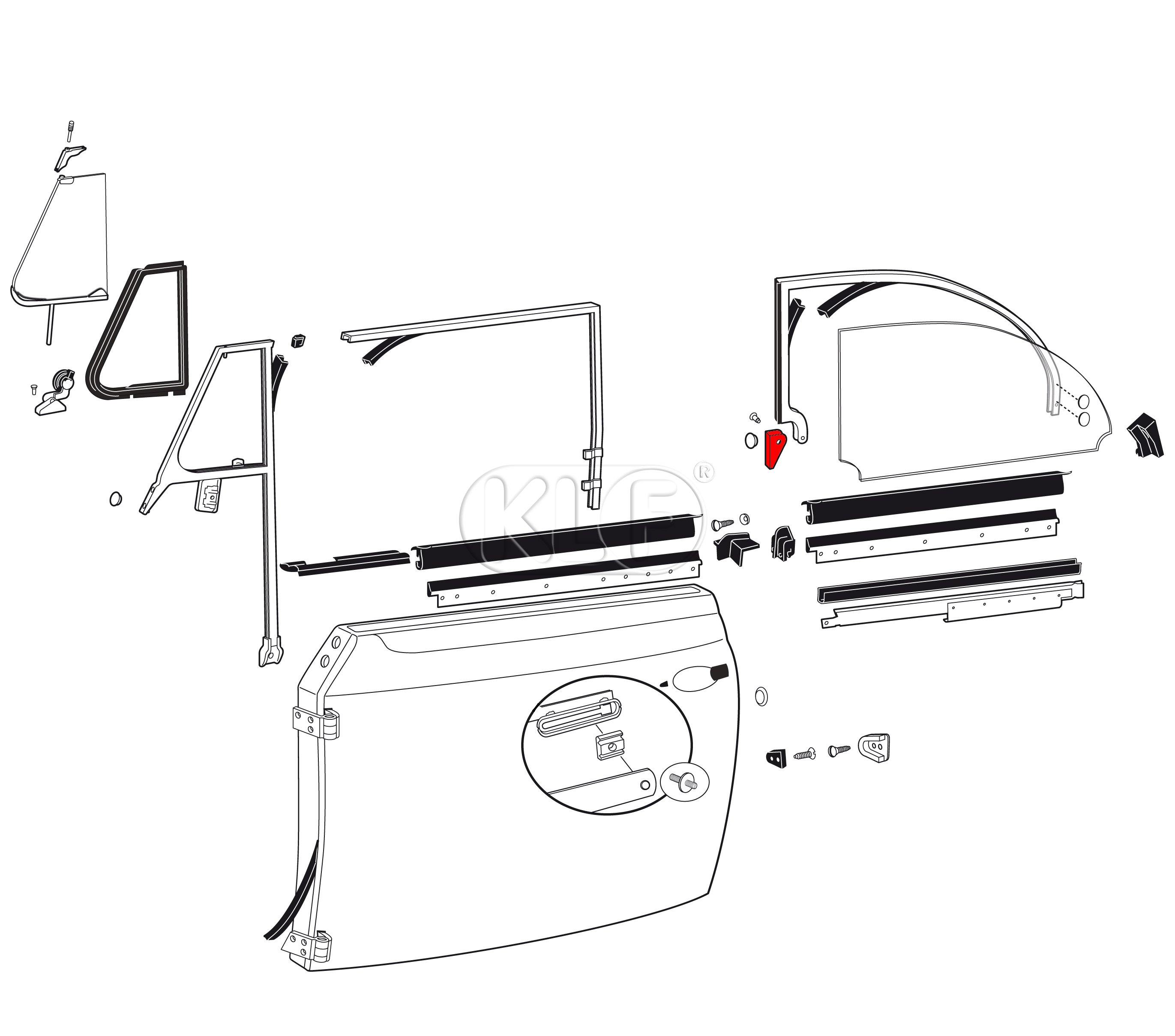 Hinge for Side Window, rear left, convertible, year 8/64 on