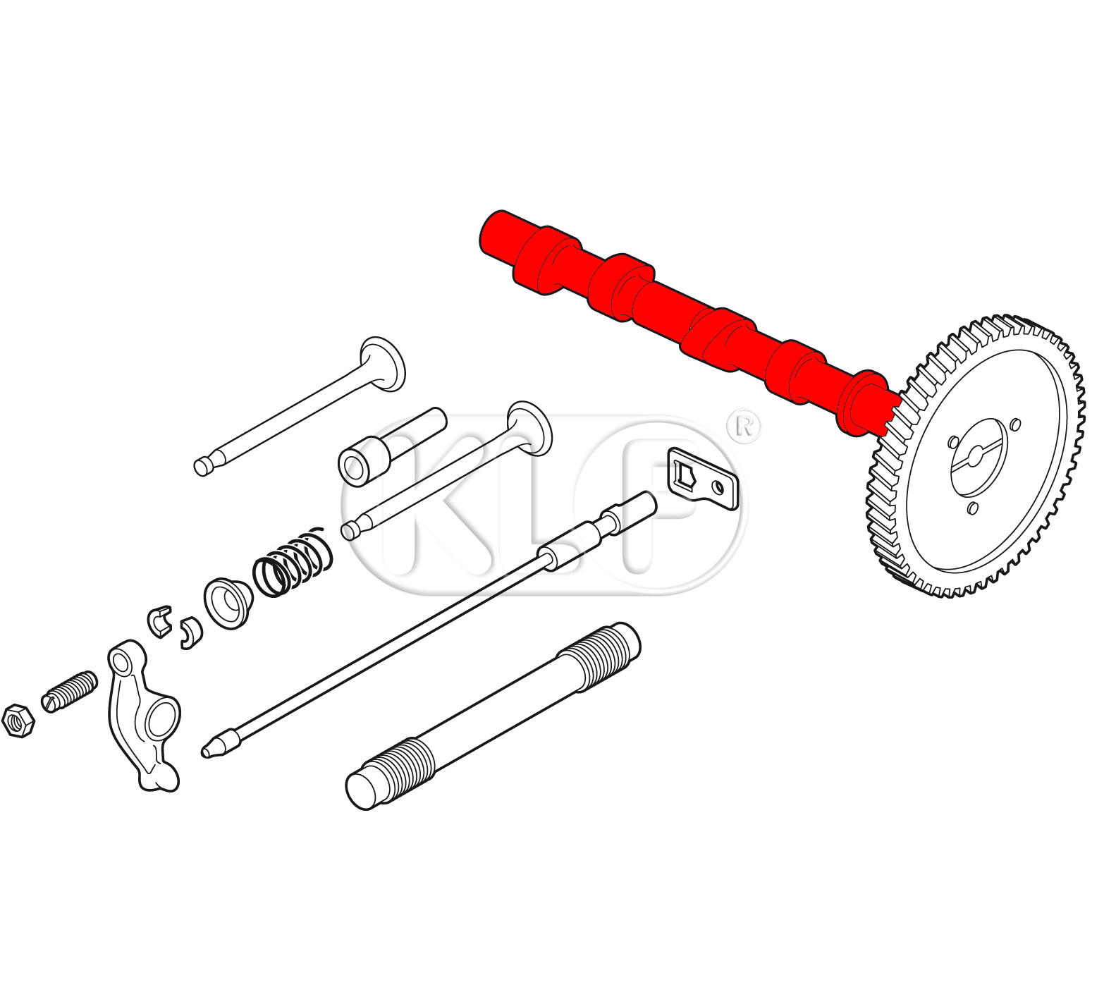 Camshaft, 18-22kW (25-36HP), 227 degrees at .050", without camshaft gear