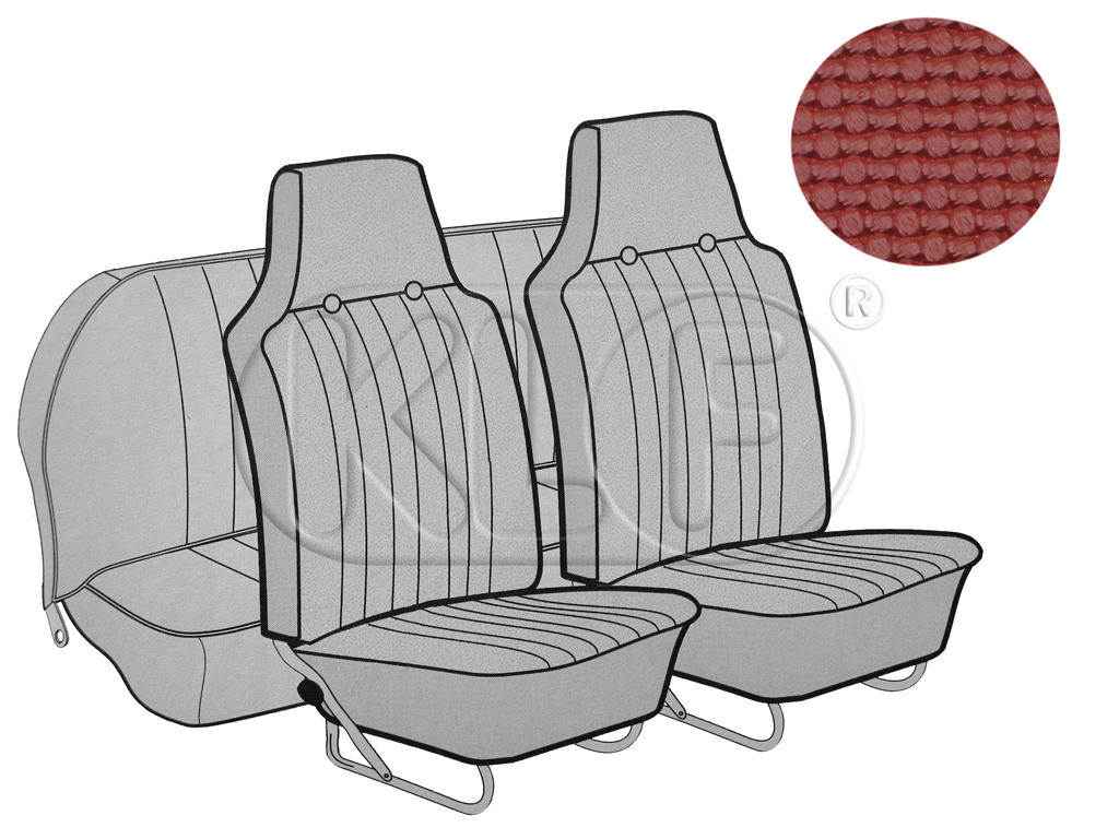 Sitzbezüge vorne und hinten, Cabrio, Korbmuster, rot, mit integrierter Kopfstütze, Bj. 12/66 - 07/69