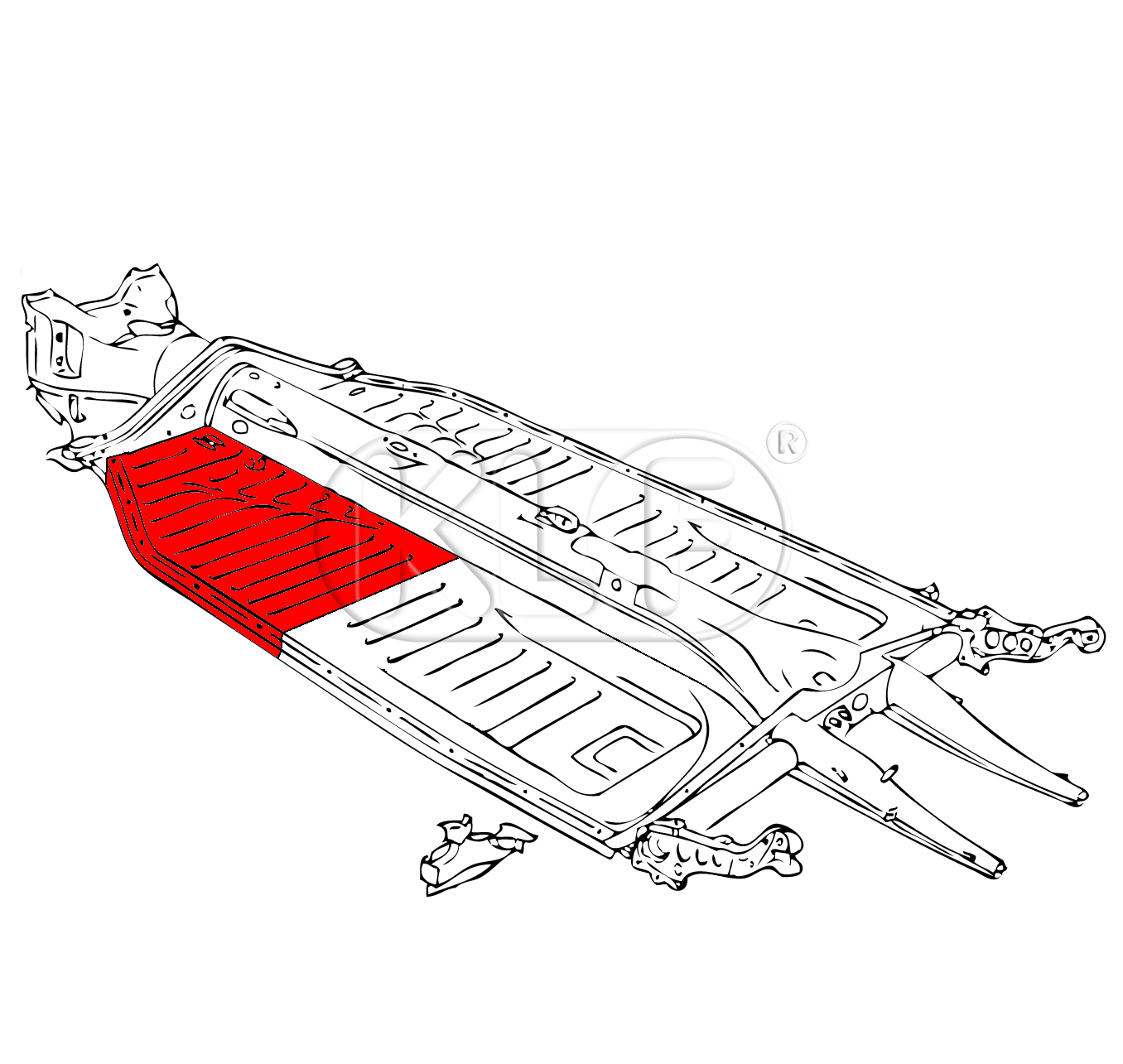 Floorpan Quarter Front left, year thru 7/72