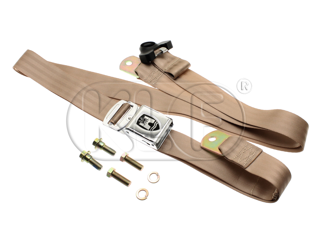 Seat Belt, beige, 3-point mounting, chrome buckle