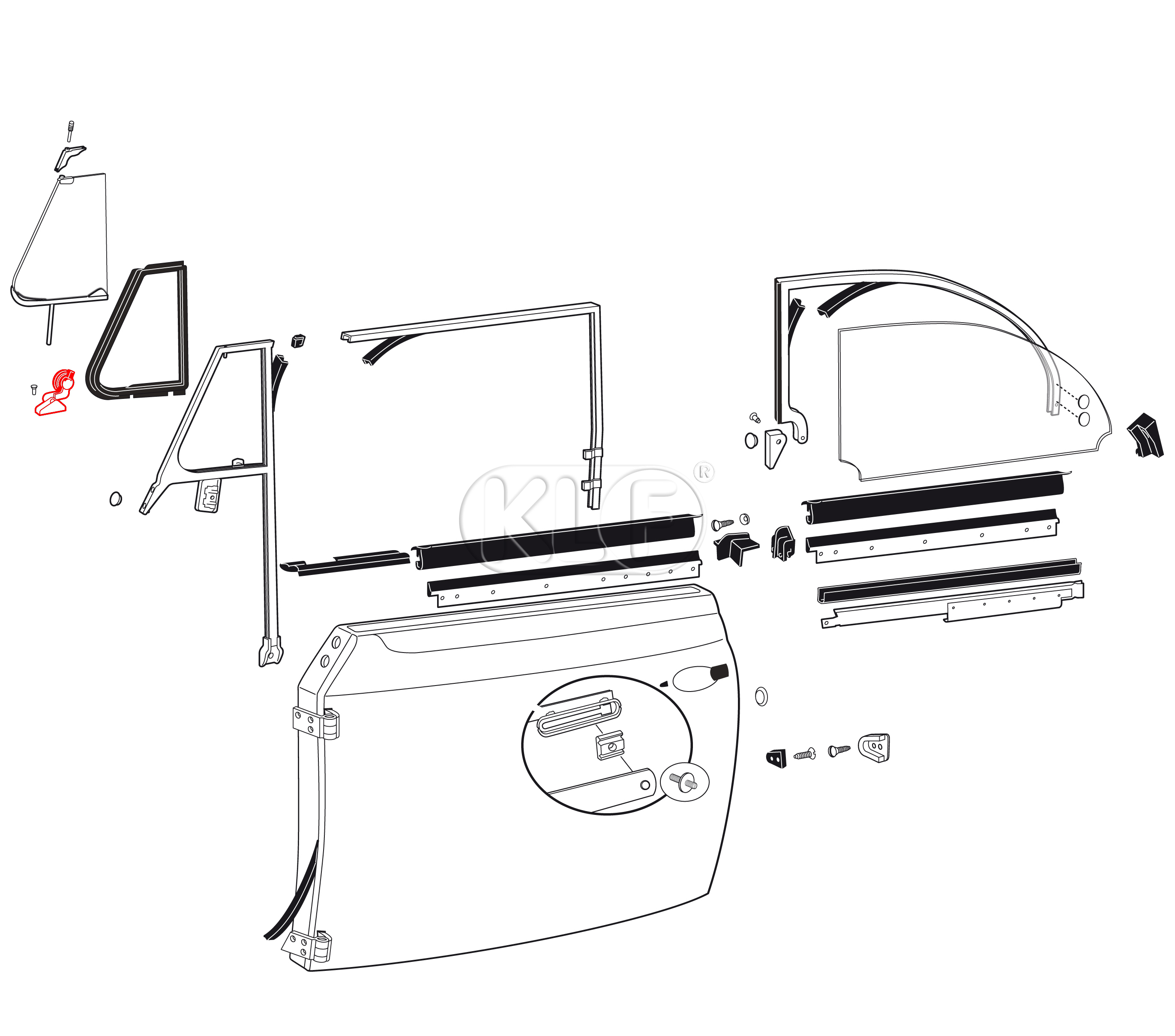 Vent Wing Lock, convertible, left, year 8/67 on