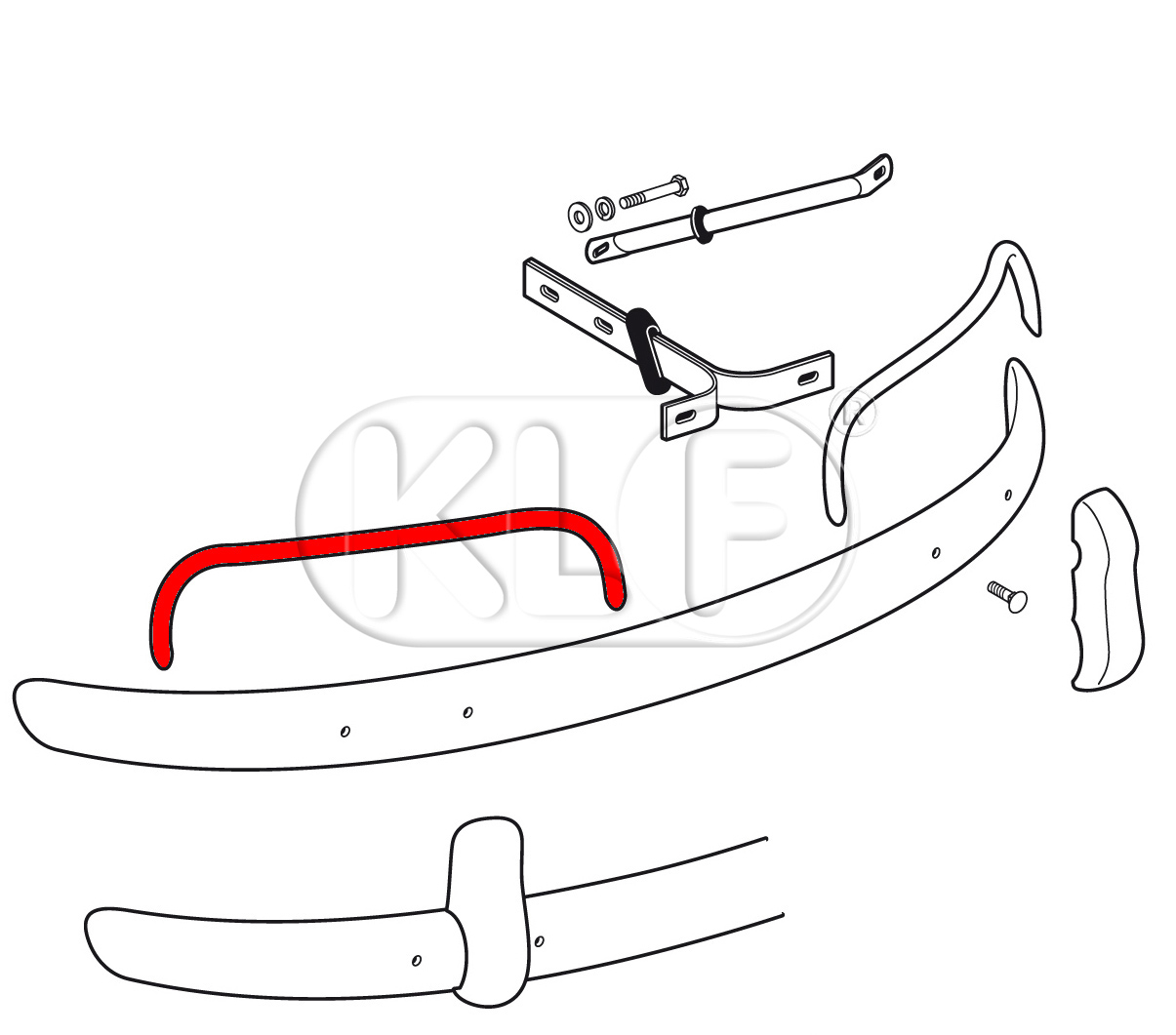 Bumper Overrider Bow, rear left, intended for export style bumpers, top quality, year 09/52 - 07/67