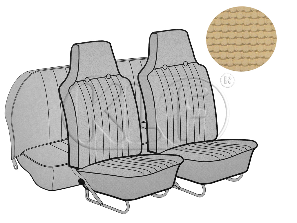 Sitzbezüge vorne und hinten, Cabrio, Korbmuster, sand, mit integrierter Kopfstütze, Bj. 12/66 - 07/69