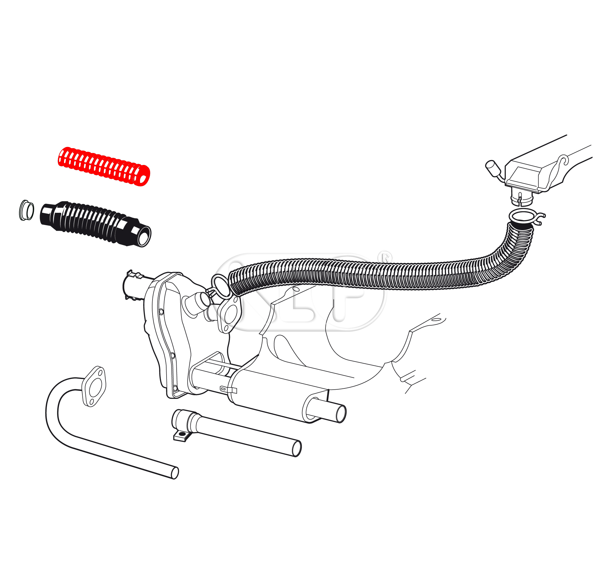 Heater Tube, heater box to body, 60mm inside diameter, lenght 350mm, fits year 08/68 - 07/72