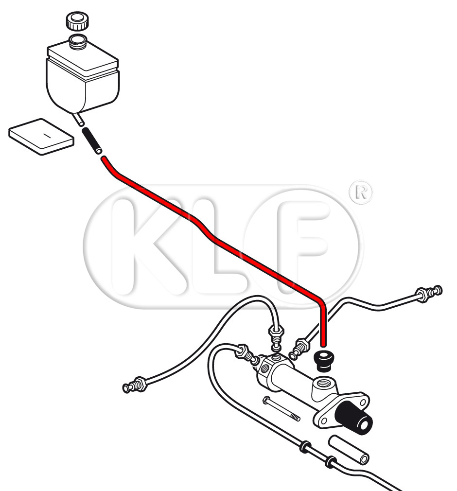 Brake line, extends from reservoir to master cylinder, year 54 - 07/67