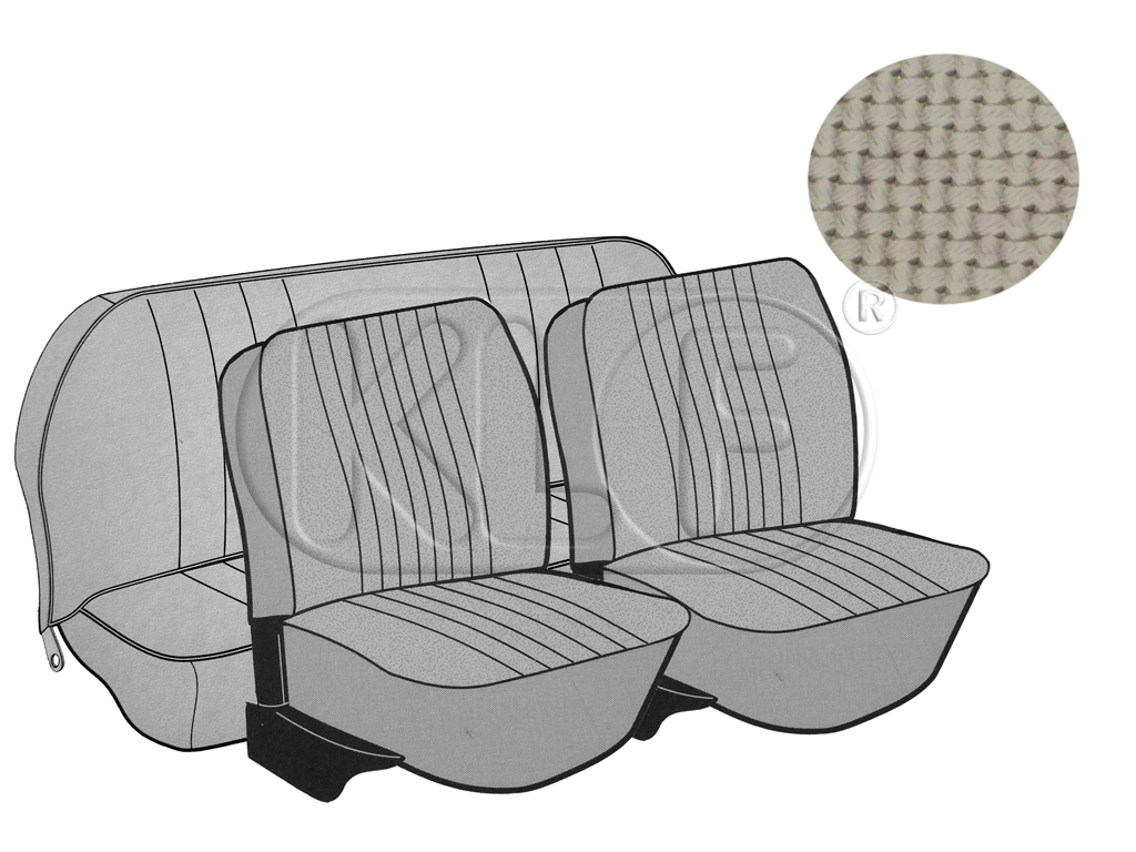 Seat Covers, front+rear, Basket, year 8/72-7/73 sedan, off white